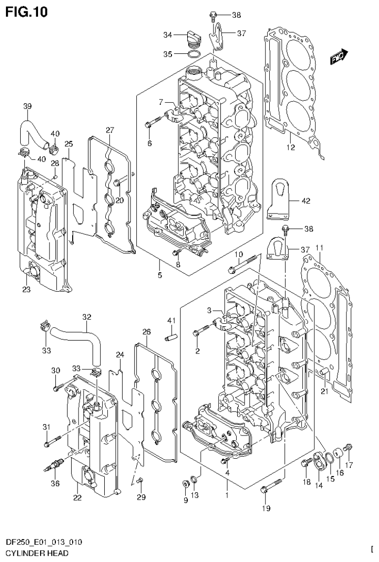 Suzuki DF200T, DF200Z, DF225T, DF225Z, DF250T, DF250Z CYLINDER HEAD (DF250T E40) parts diagram
